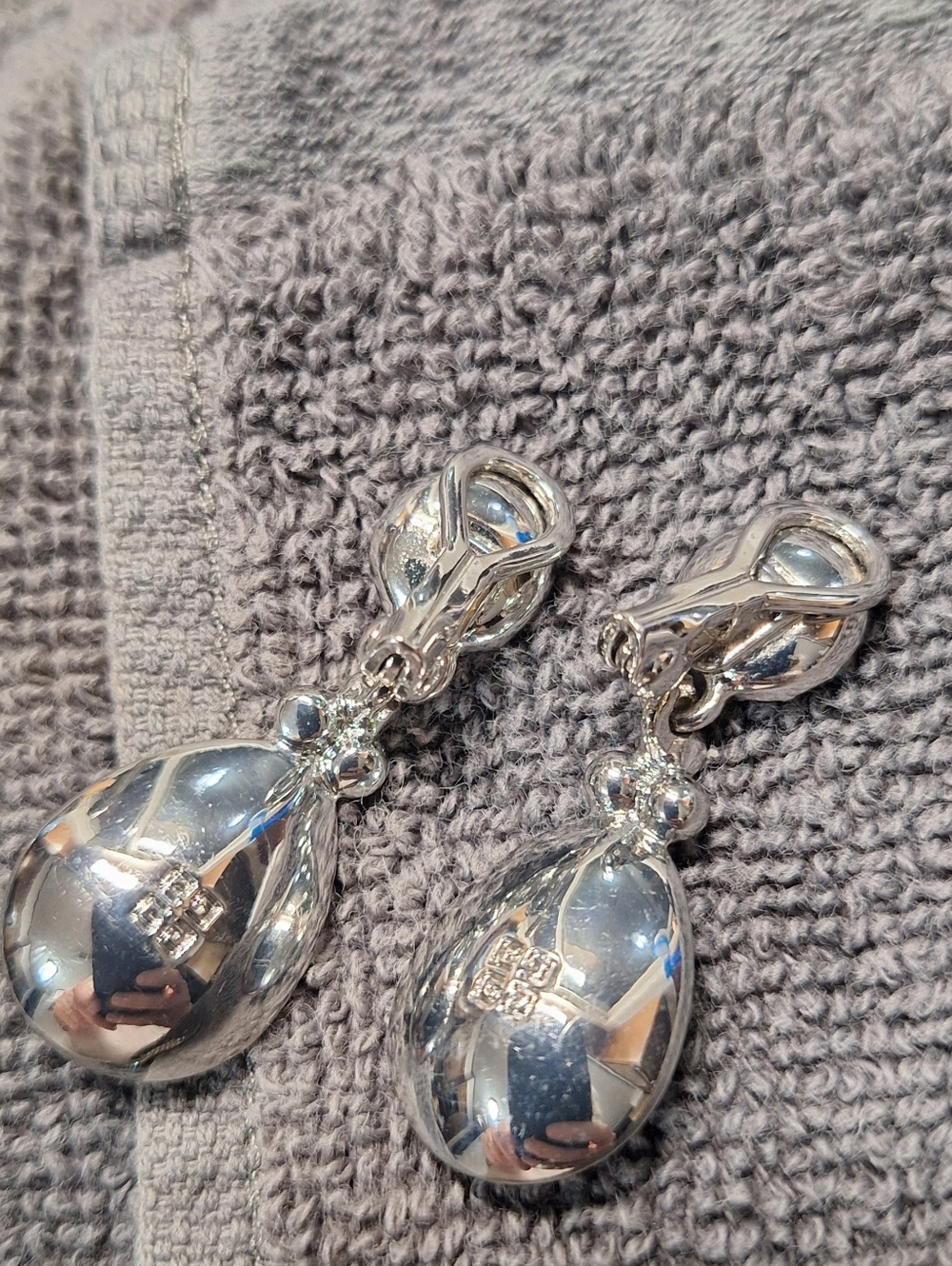 Givenchy Vintage Crystal Drop Clip on Earrings Formal Silver TEARDROP BRIDE - Picture 3 of 5